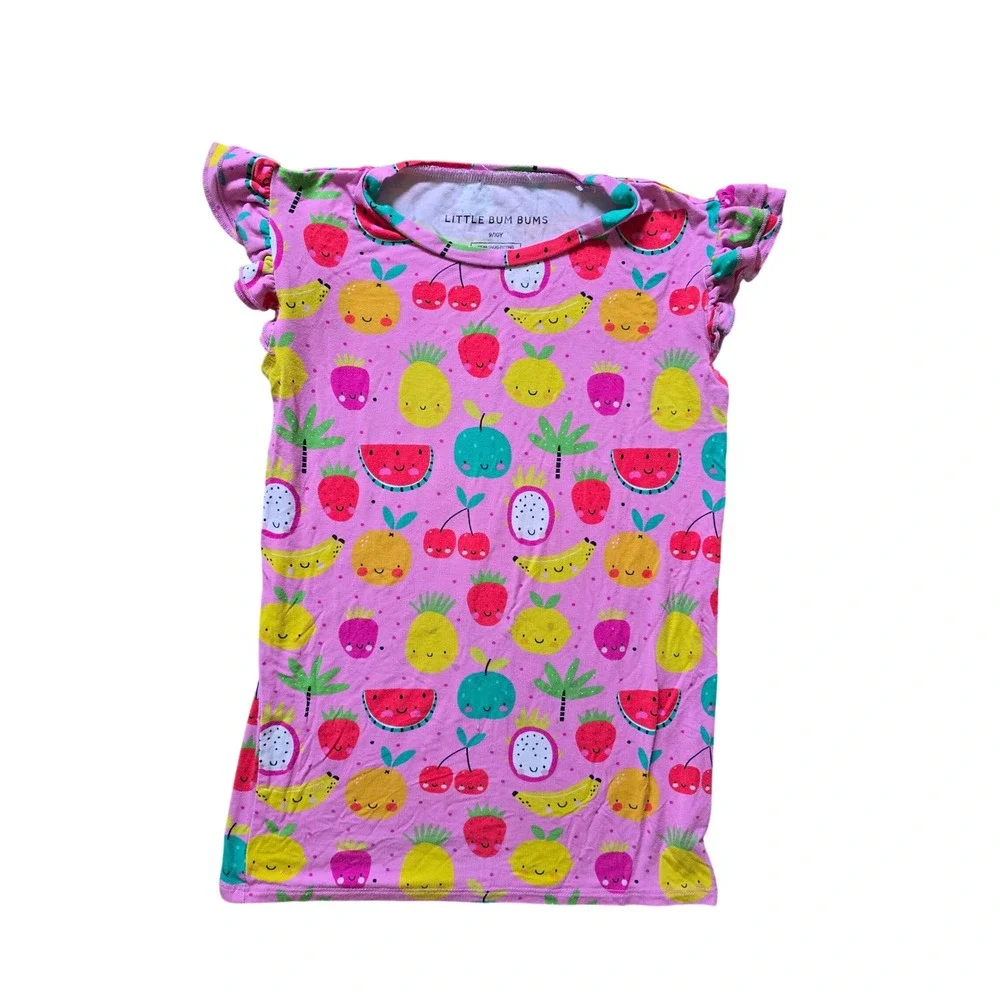 Little Bum Bums‎ Girls Pink Fruit Pajama Set Ruffle Sleeve Size 9-10